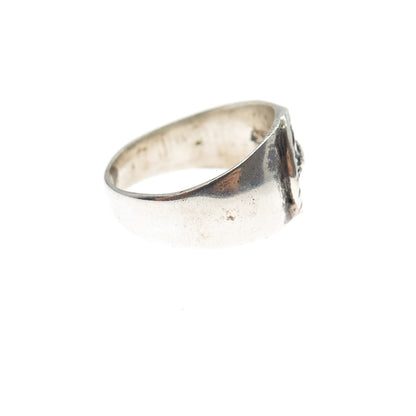 925 Sterling Silver Vintage Cancer Zodiac Sign Oxidized Signet Ring Size 4