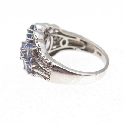 Chuck Clemency 925 Sterling Silver Real Oval & Round-Cut Tanzanite Ring Size 8