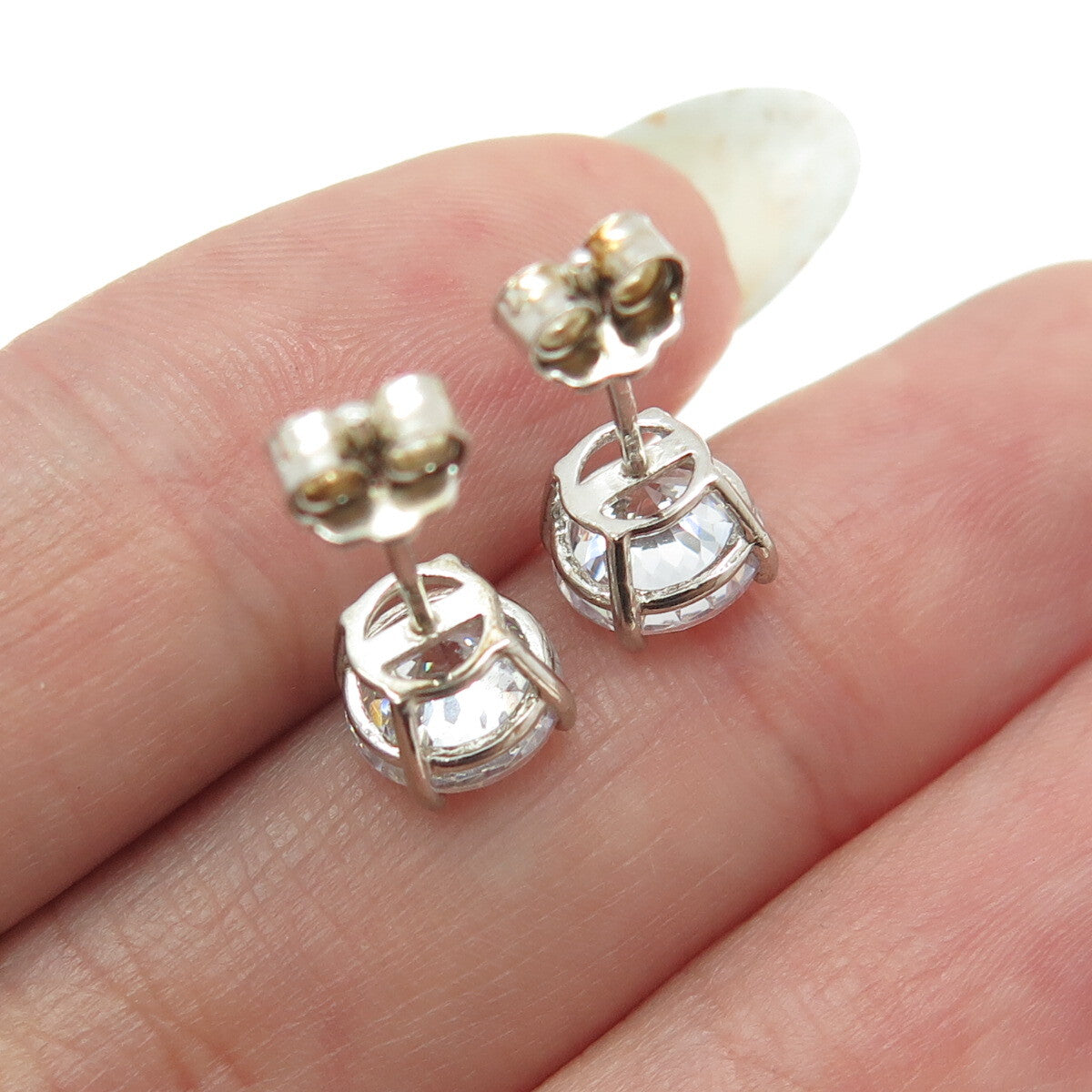925 Sterling Silver Round-Cut C Z Stud Earrings