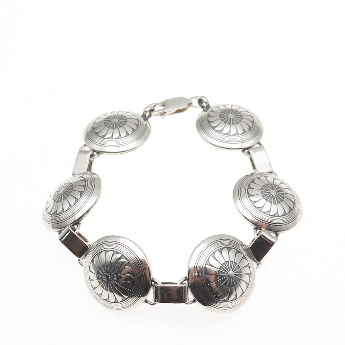 Old Pawn 925 Sterling Silver Vintage Southwestern Concho Tribal Bracelet 7.5"