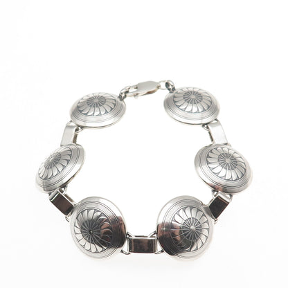Old Pawn 925 Sterling Silver Vintage Southwestern Concho Tribal Bracelet 7.5"