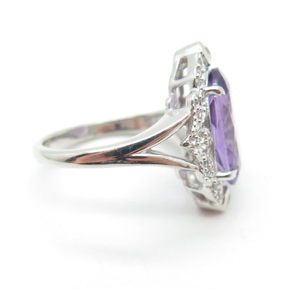 DSMK 925 Sterling Silver Oval-Cut Amethyst & White Topaz Gem Ring Size 6.25