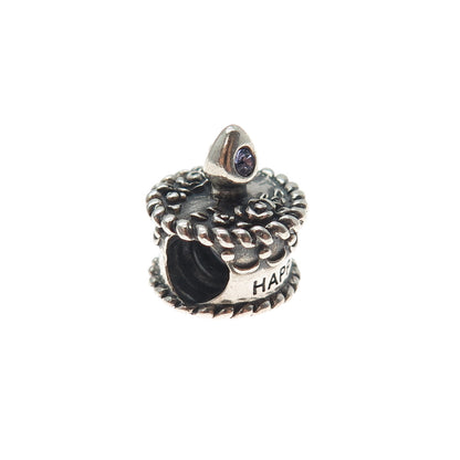 OHM 925 Sterling Silver Round-Cut Purple C Z June Birthday Cake Bead Charm