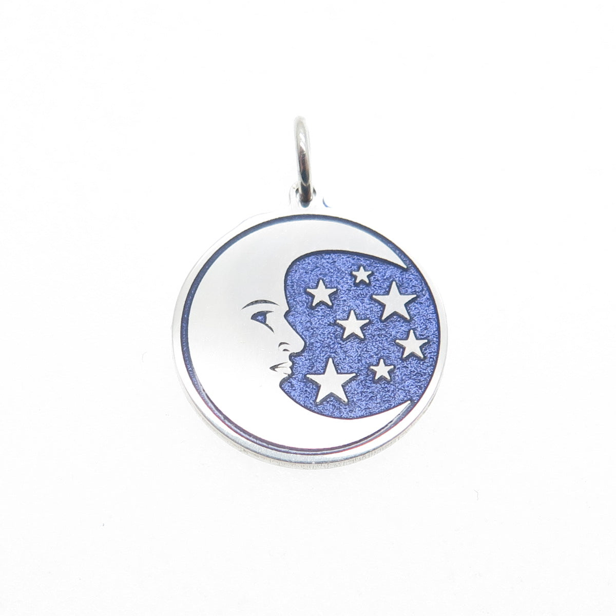 925 Sterling Silver Enamel Crescent Man in The Moon Minimalist Charm Pendant