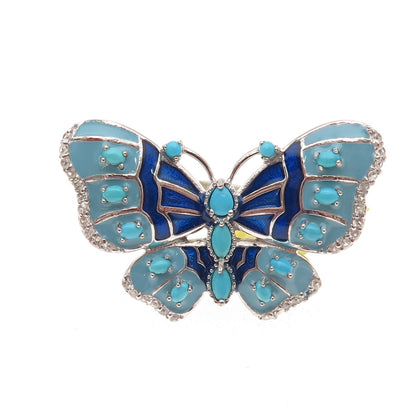 Chuck Clemency Sterling Silver Enamel Real Turquoise Topaz Butterfly Ring Size 8