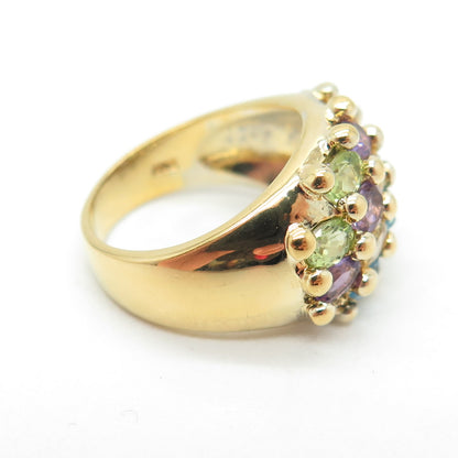 925 Sterling Gold Plated Vintage Amethyst Citrine Peridot Topaz Ring Size 6.25