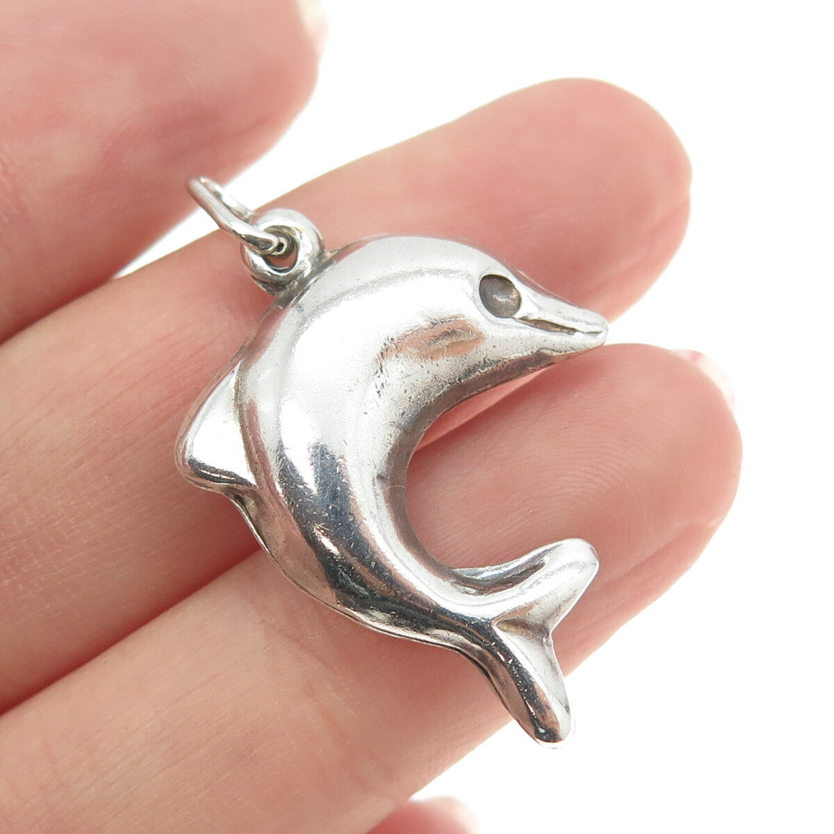 925 Sterling Silver Vintage Italy Friendly Dolphin 3D Pendant