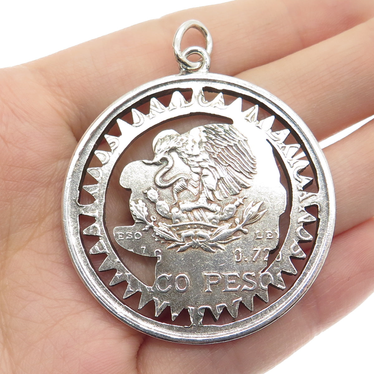 720 Silver Vintage Mexico 5 Pesos Cut-Out Indian Head Coin Pendant