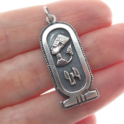 800 Silver Vintage Egypt Cartouche Double Sided Oxidized Pendant