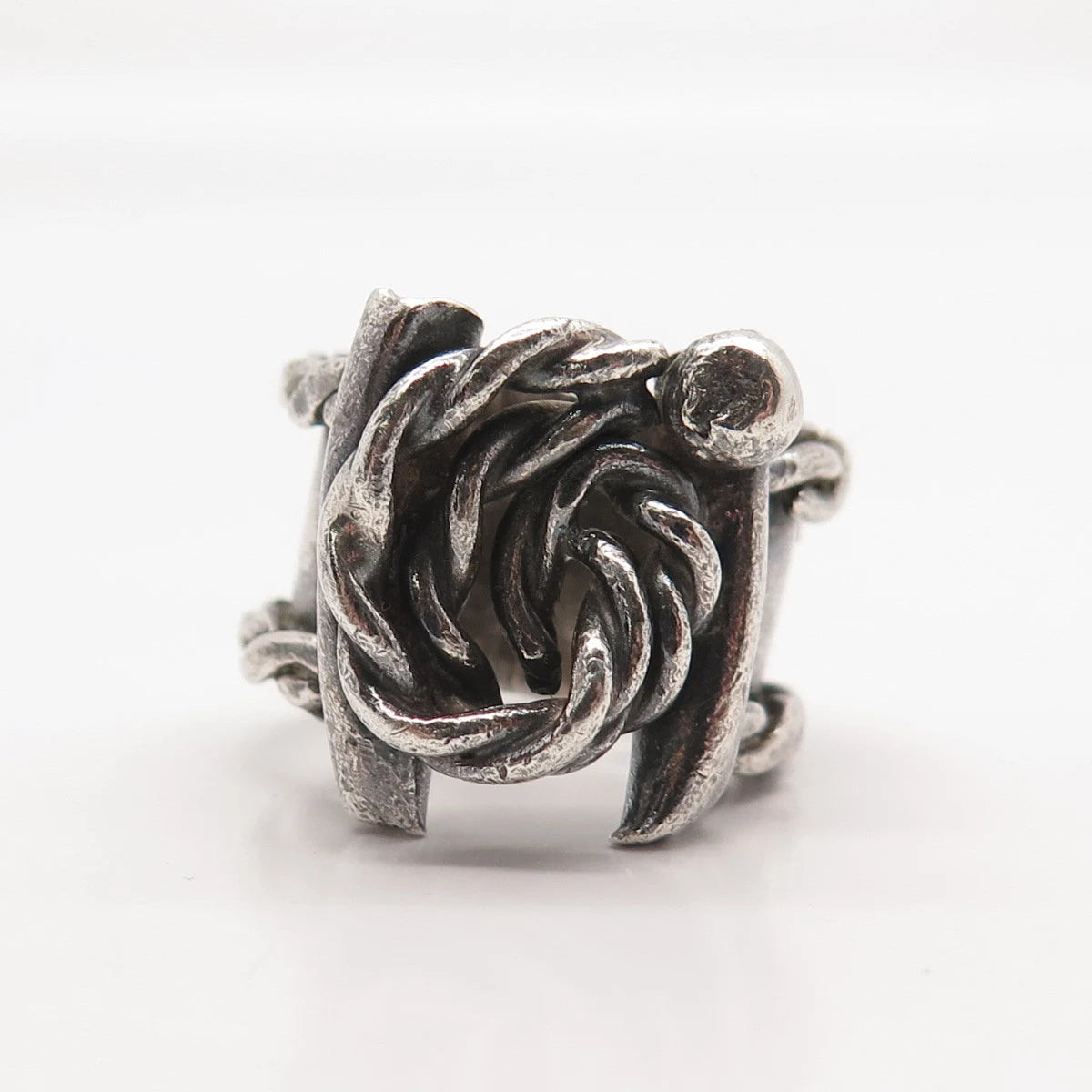 925 Sterling Silver Vintage Twisted Modernist Ring Size 8