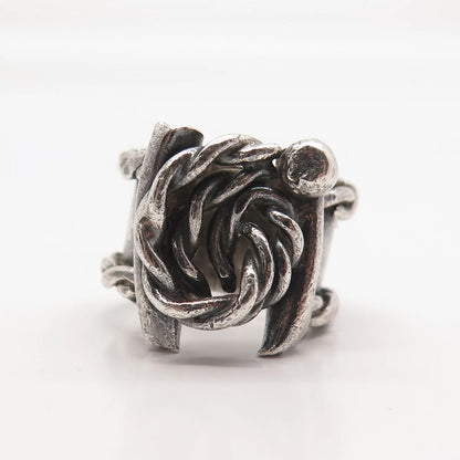 925 Sterling Silver Vintage Twisted Modernist Ring Size 8