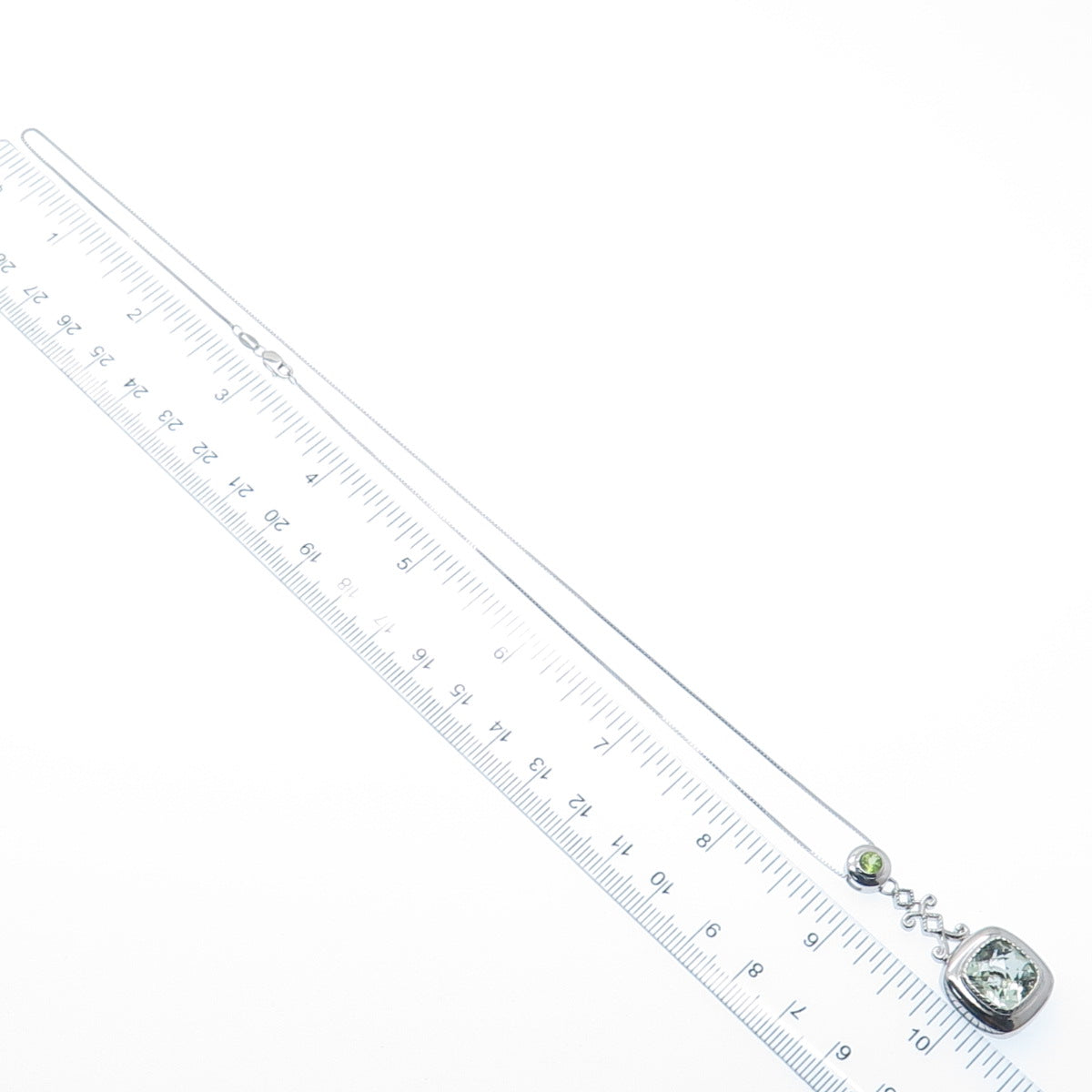 925 Sterling Silver SMK Real Green Amethyst & Peridot Gem Box Chain Necklace 18"