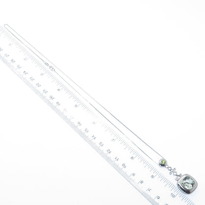 925 Sterling Silver SMK Real Green Amethyst & Peridot Gem Box Chain Necklace 18"