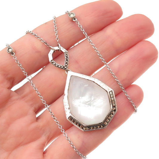 Judith Jack 925 Sterling Silver Vintage Real Doublet MOP Marcasite Necklace 18"