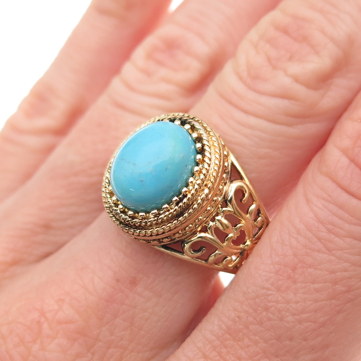 Ross Simons 925 Sterling Silver Gold Plated Real Turquoise Floral Ring Size 9