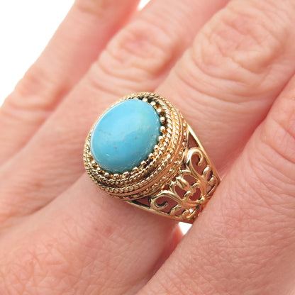 Ross Simons 925 Sterling Silver Gold Plated Real Turquoise Floral Ring Size 9