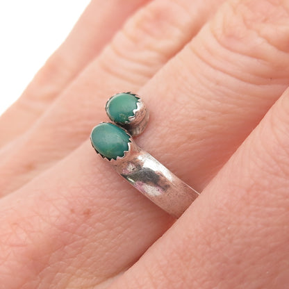 Old Pawn 925 Sterling Silver Vintage Turquoise Adjustable Bypass Ring Size 7.25