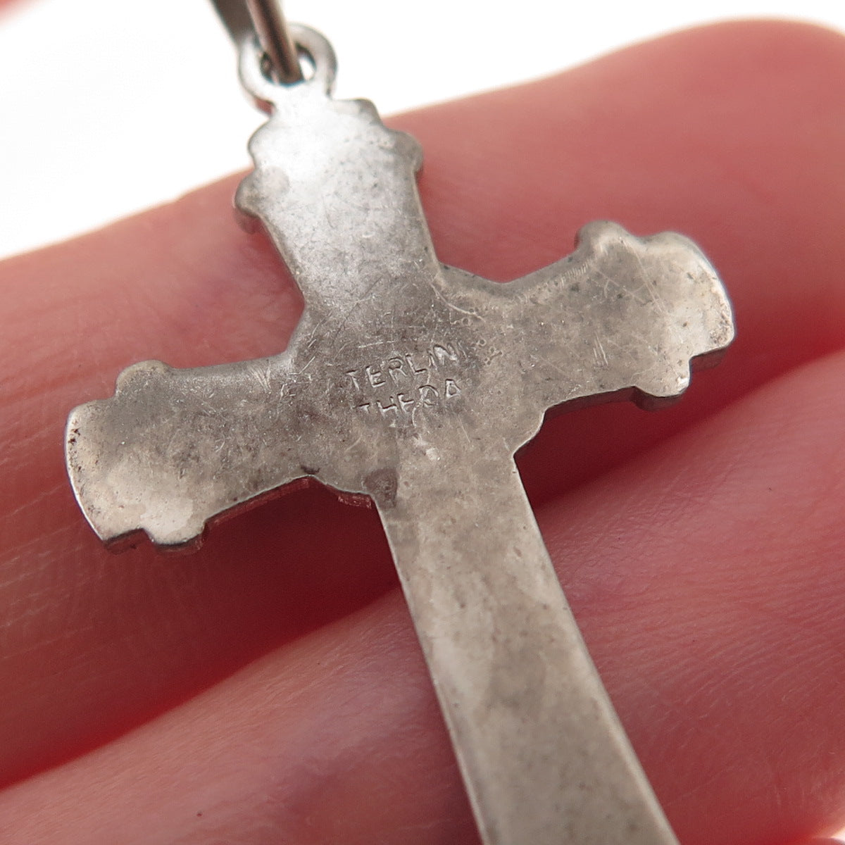 Theda 925 Sterling Silver Antique Art Deco Real Marcasite Cross Charm Pendant