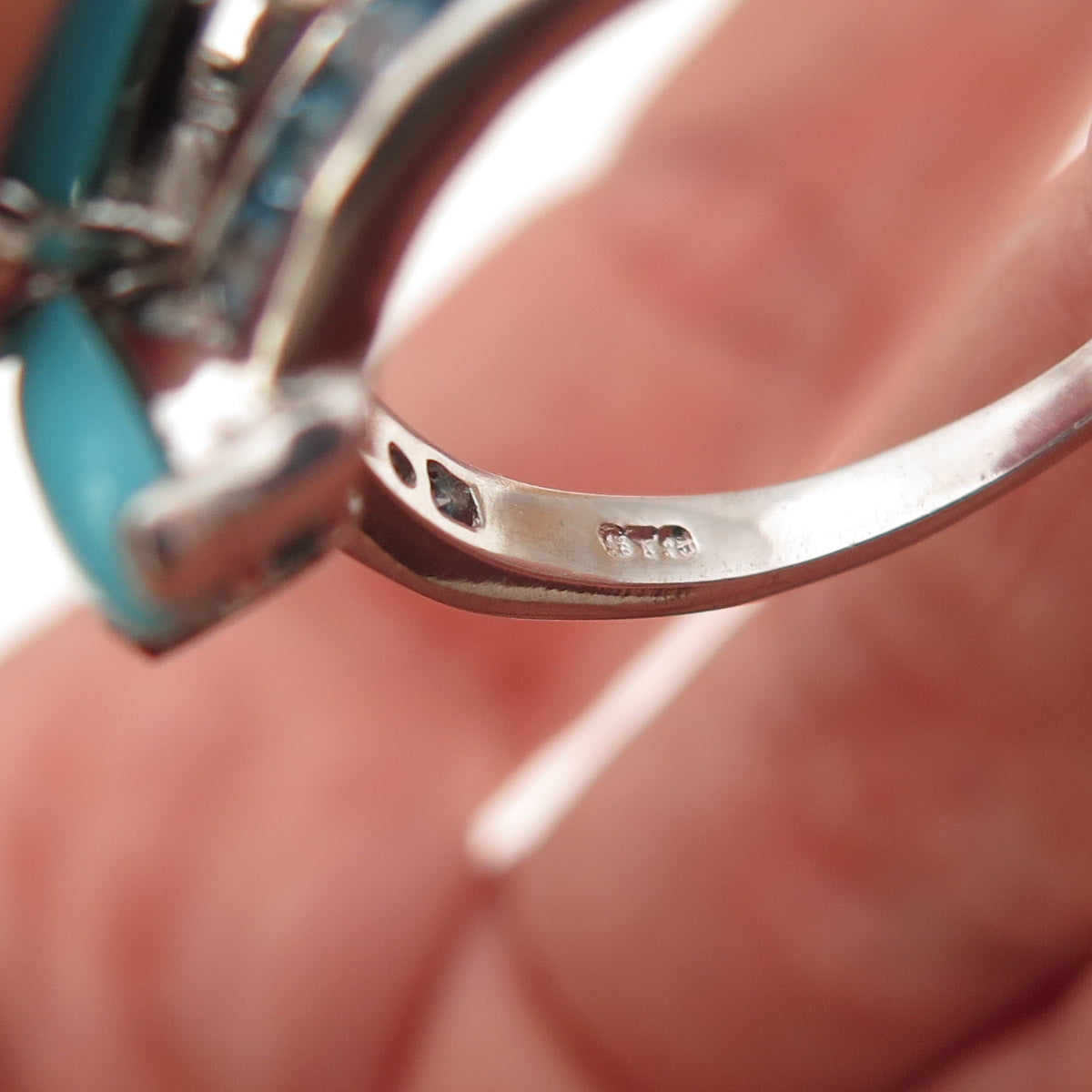 Chuck Clemency 925 Sterling Silver Real Turquoise & Blue Topaz Ring Size 8.25