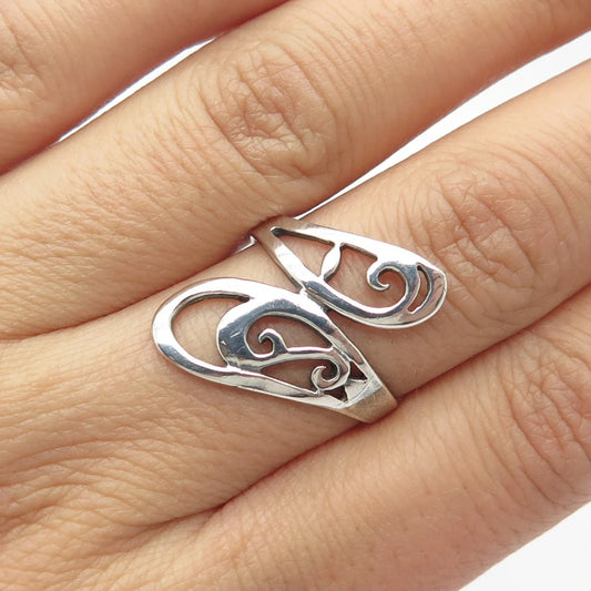 925 Sterling Silver Vintage Swirl Bypass Ring Size 8.75