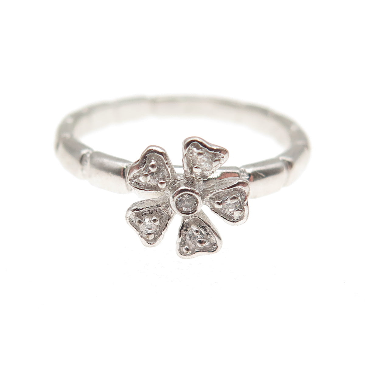 925 Sterling Silver Round-Cut C Z Floral Ring Size 5