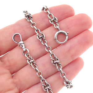 925 Sterling Silver Antique Art Deco Anchor Pocket Watch Chain 14"