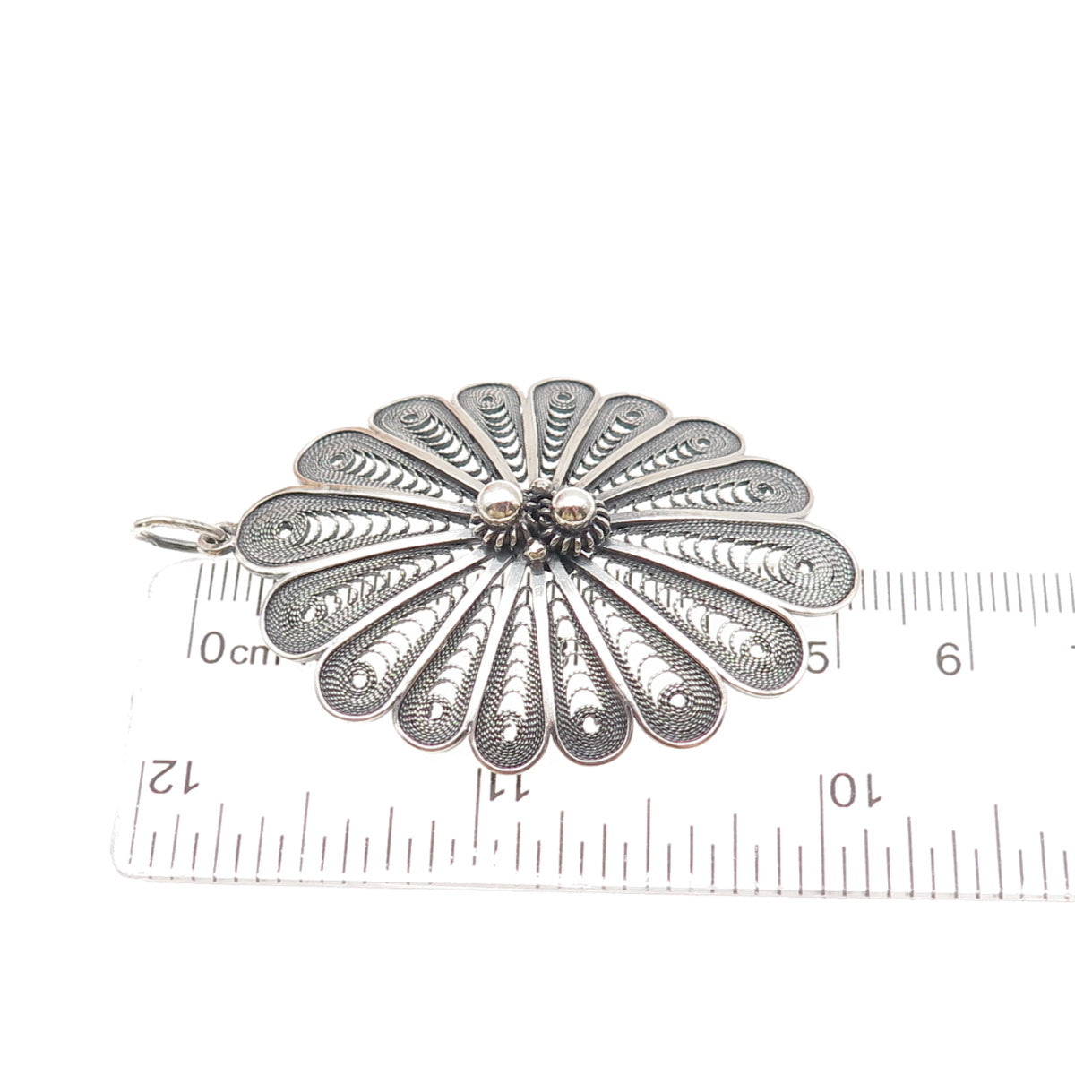 900 Silver Vintage European Cannetille Filigree Floral Oxidized Charm Pendant