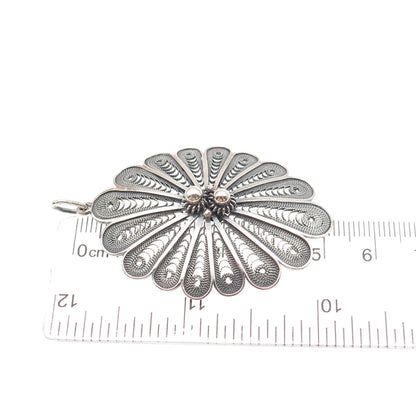 900 Silver Vintage European Cannetille Filigree Floral Oxidized Charm Pendant