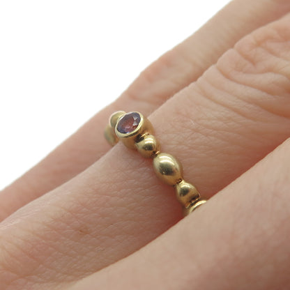 925 Sterling Silver Gold Plated Real Amethyst Bubble Band Ring Size 6.75
