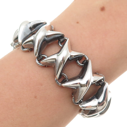 925 Sterling Silver Vintage Mexico Modernist X Link Bracelet 7.25"