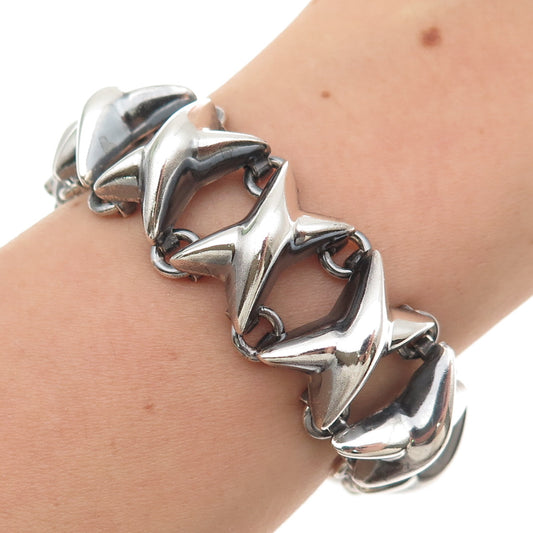 925 Sterling Silver Vintage Mexico Modernist X Link Bracelet 7.25"