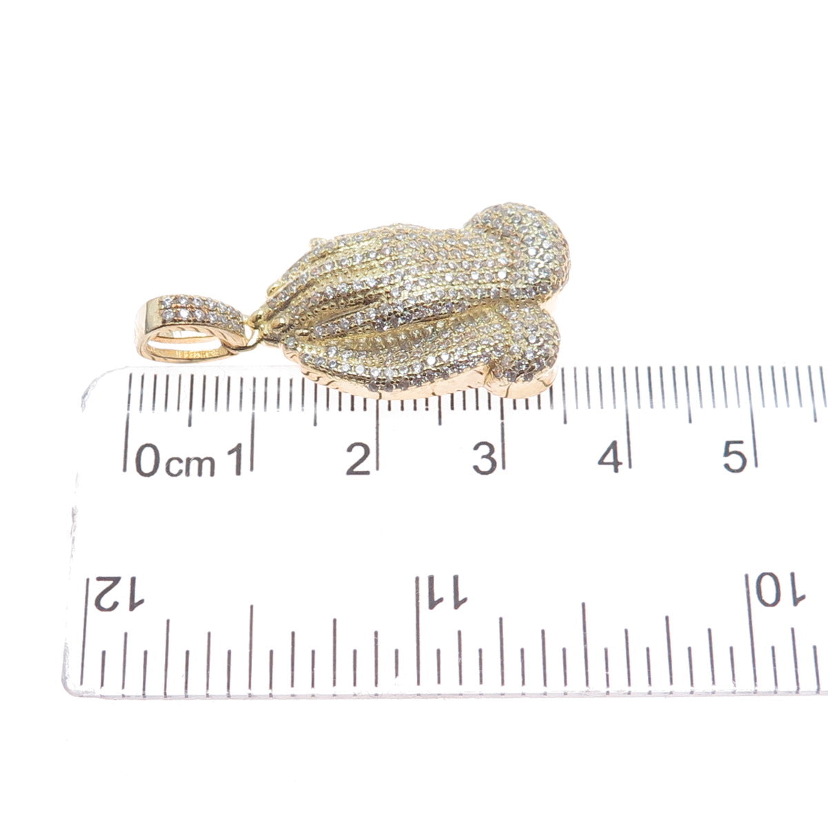 925 Sterling Silver Gold Plated Round-Cut C Z Praying Hands Charm Pendant