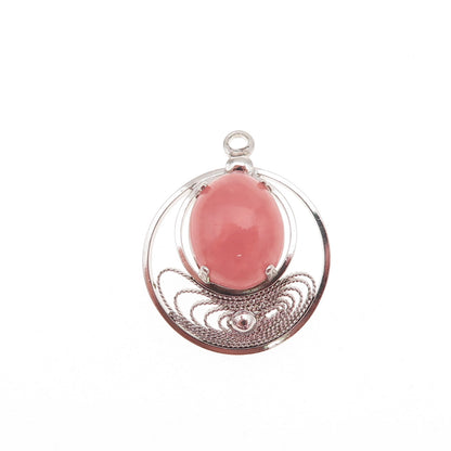 Wells Sterling Silver Antique Art Deco Real Rose Quartz Filigree Mini Pendant