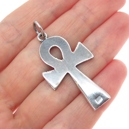 800 Silver Vintage Egyptian Ankh Oxidized Charm Pendant