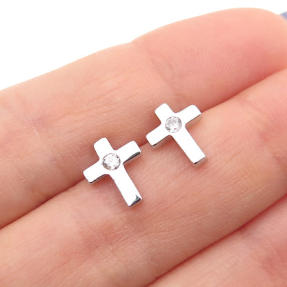 925 Sterling Silver Round-Cut C Z Cross Stud Earrings