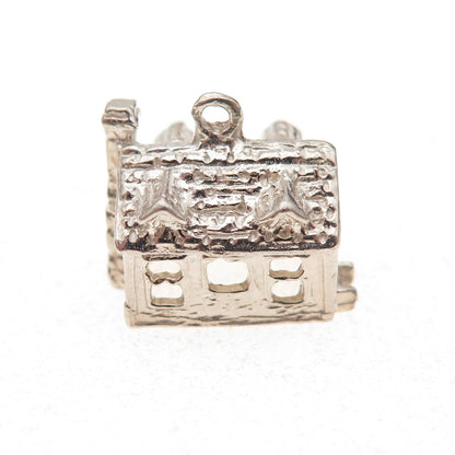 925 Sterling Silver Vintage House 3D Charm Pendant