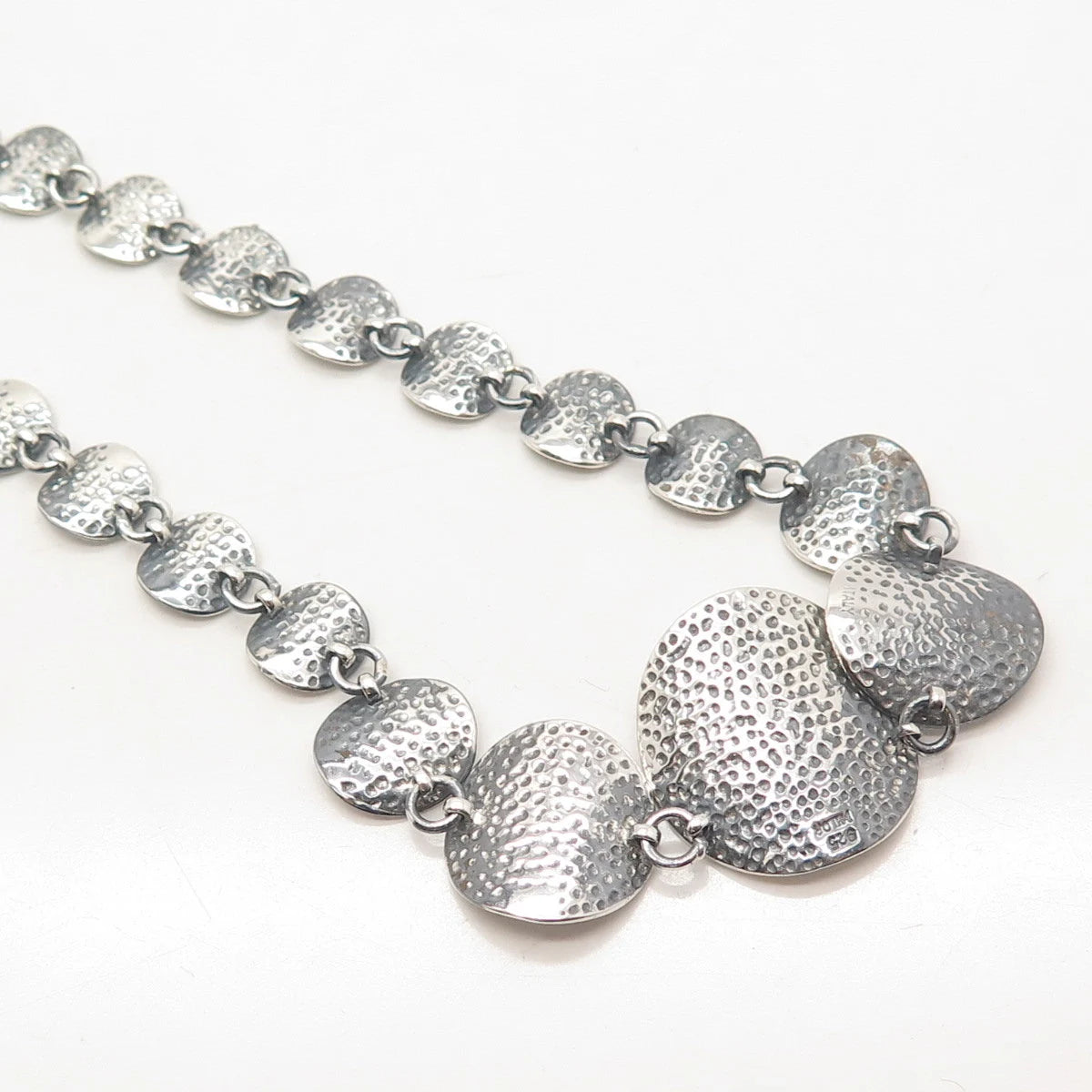 925 Sterling Silver Vintage Hammered Round Link Chain Necklace 16"