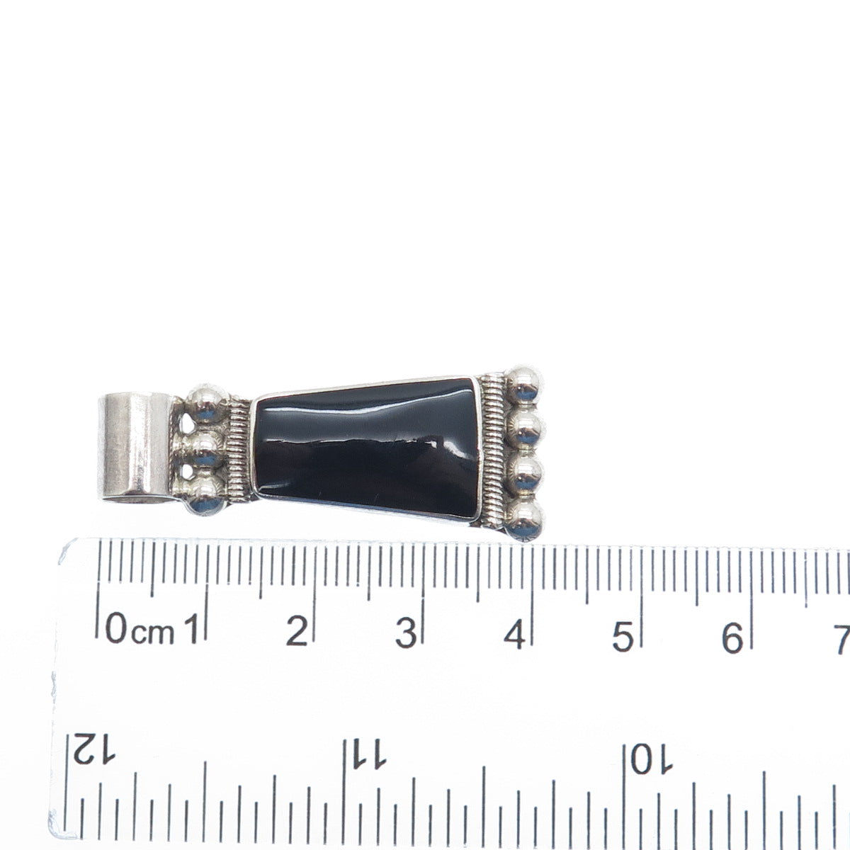 925 Sterling Silver Vintage Mexico Real Black Onyx Beaded Slide Pendant