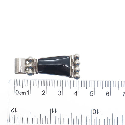 925 Sterling Silver Vintage Mexico Real Black Onyx Beaded Slide Pendant