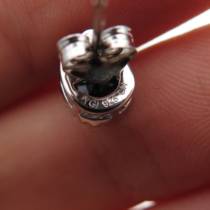 925 Sterling Silver Pear-Cut Black C Z Stud Earrings