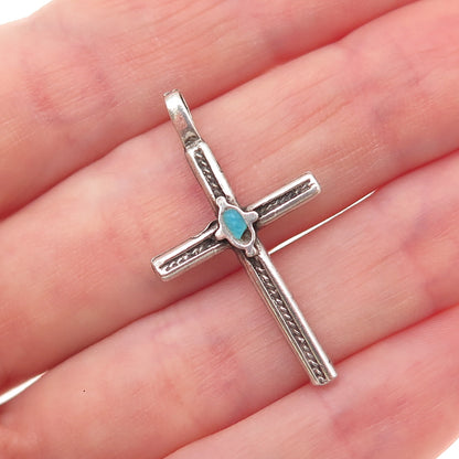Old Pawn 925 Sterling Silver Vintage Southwestern Turquoise Cross Charm Pendant