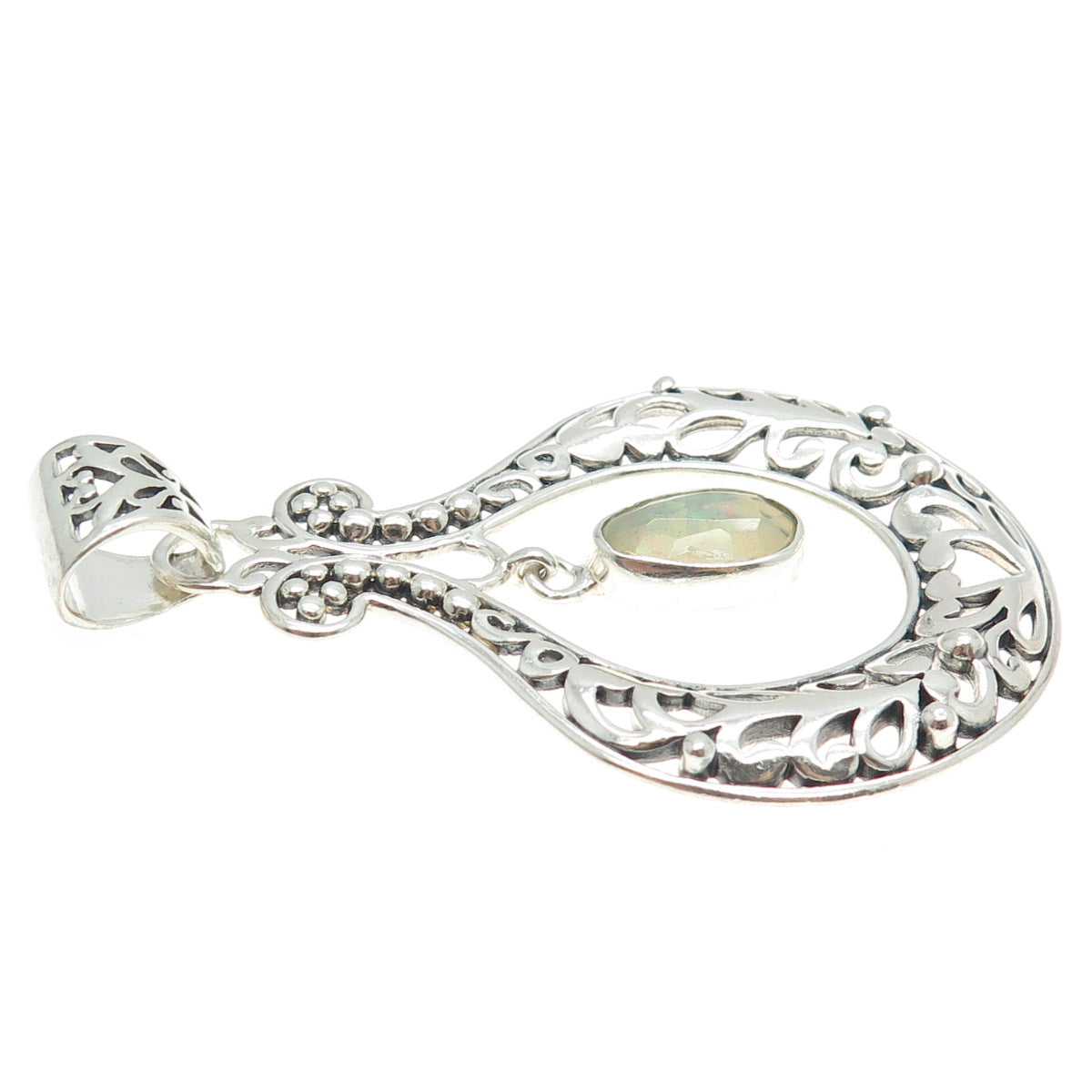 ARYA 925 Sterling Silver Vintage Real Opal Floral Modernist Pendant