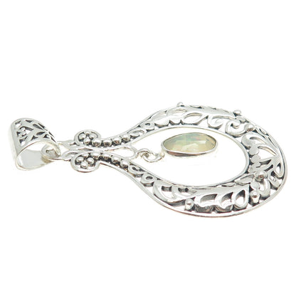ARYA 925 Sterling Silver Vintage Real Opal Floral Modernist Pendant