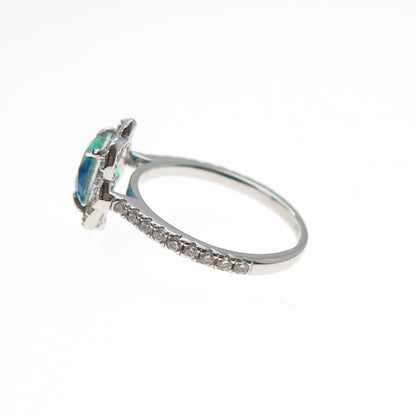 BOMB PARTY 925 Sterling Silver Real Doublet Mystic Quartz & C Z Ring Size 7.25