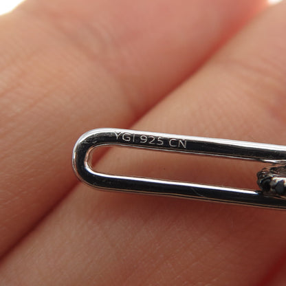 925 Sterling Silver Round-Cut Black C Z Paperclip Dangle Earrings