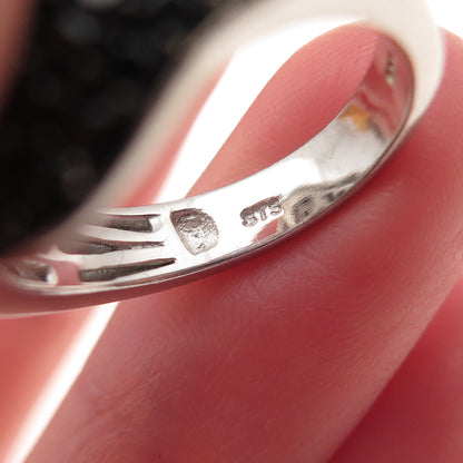 Chuck Clemency Sterling Silver Real Tanzanite Black Spinel Floral Ring Size 8.25