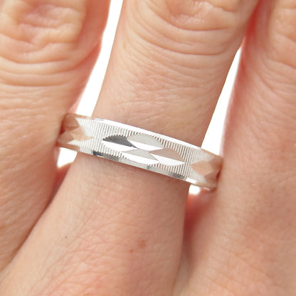 925 Sterling Silver Vintage Diamond-Cut Ribbed Band Ring Size 12.5