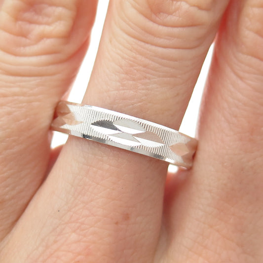 925 Sterling Silver Vintage Diamond-Cut Ribbed Band Ring Size 12.5