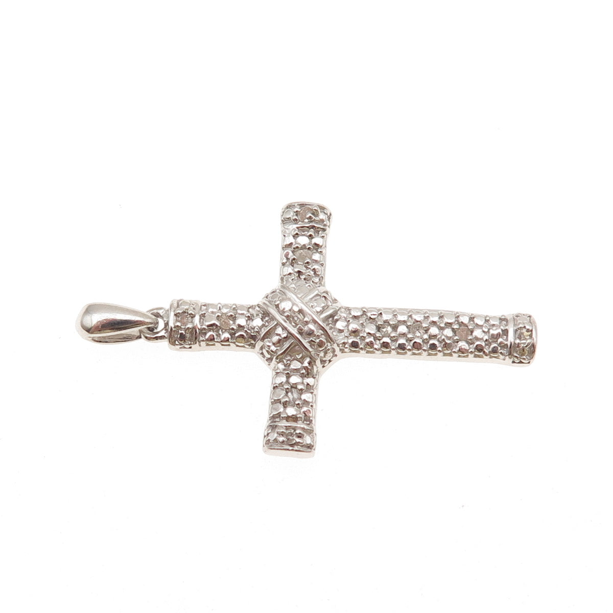 Chuck Clemency 925 Sterling Silver Real Round-Cut Diamond Cross Charm Pendant