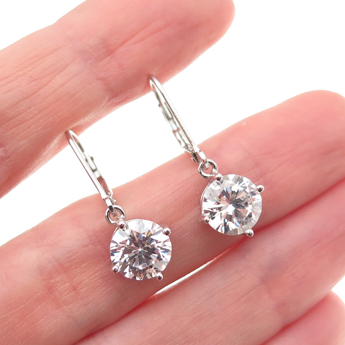 925 Sterling Silver Round-Cut C Z Dangle Earrings